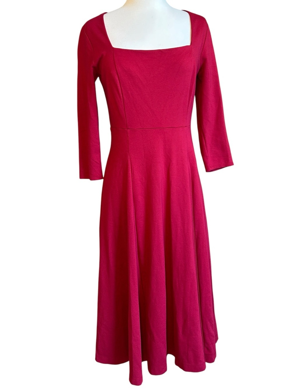 Maeve Jocelyn Anthropologie Midi Red A-Line Square Neck 3/4 sleeve Dress size S